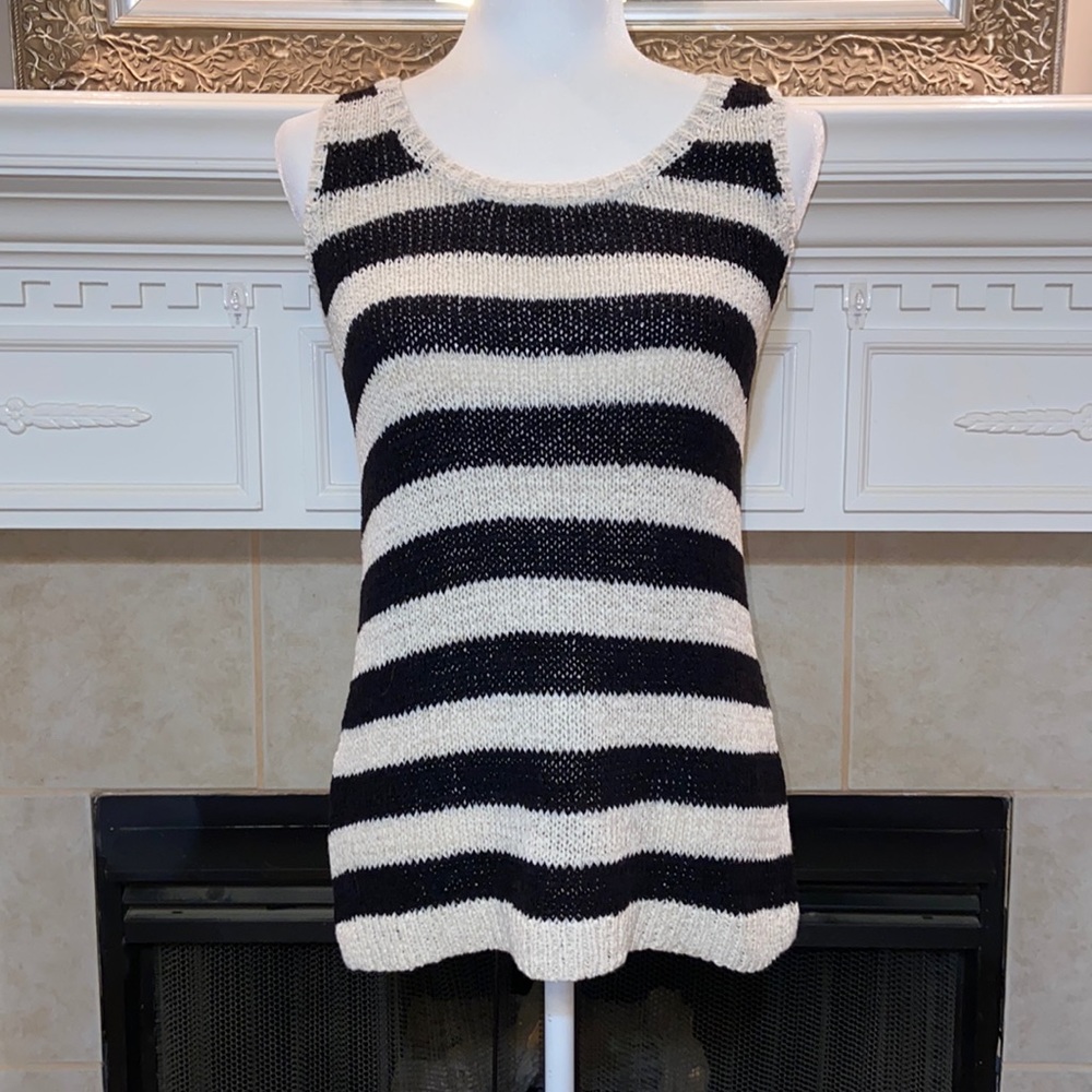 NWT LOFT Knit Tank Sweater Black and Cream Stripe
